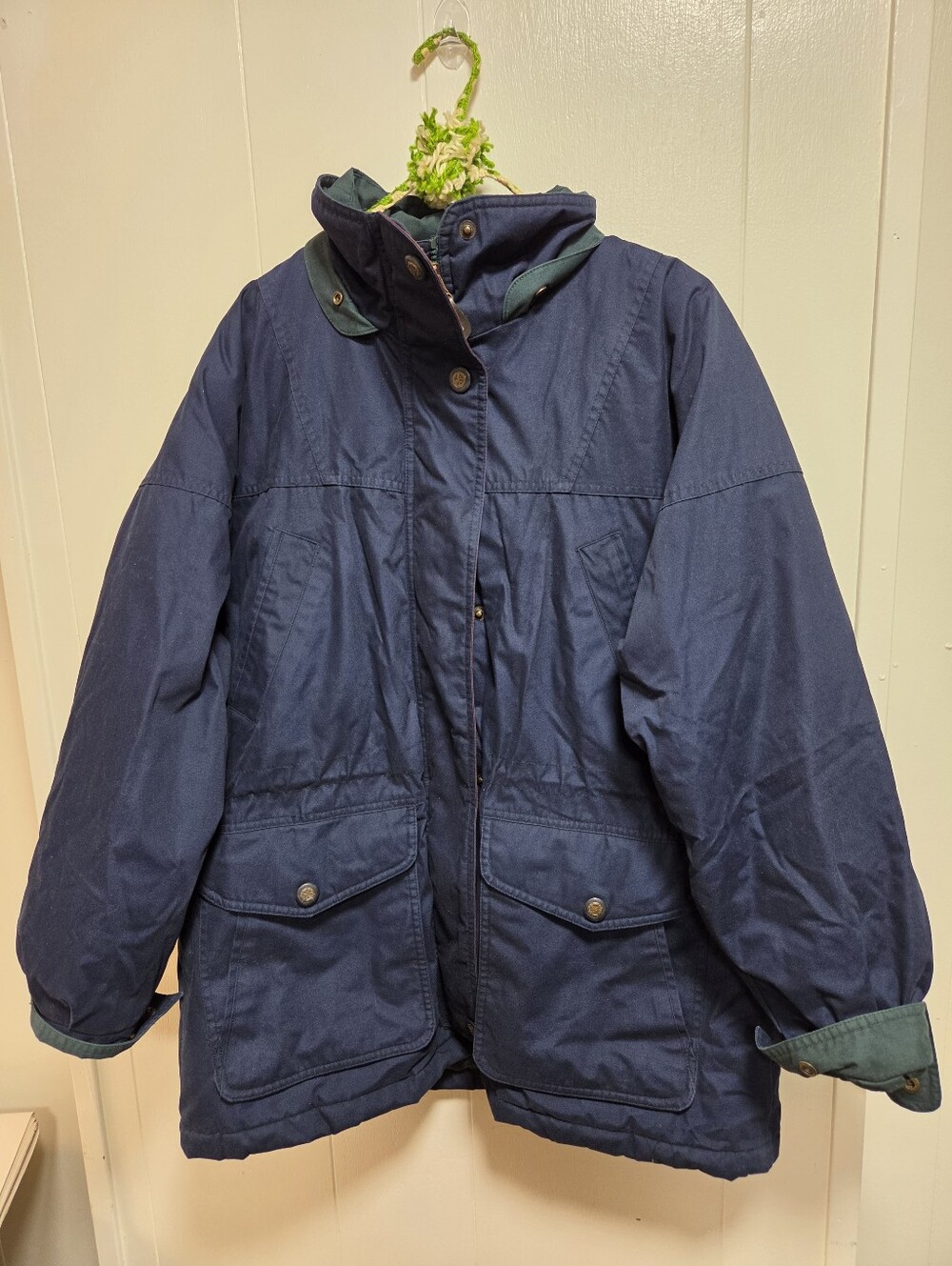 Vintage Fitzwright Navy Blue Plaid-Lined Utility Field Jacket Barn Coat Large